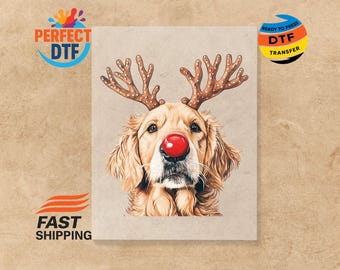 Christmas Golden Retriever DTF Transfer Xmas Dog Mom Ready-to-Press Iron-On Decal Heat Transfer