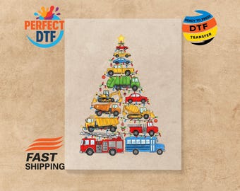 Cars Christmas Tree DTF Transfer: Christmas Boy T-Shirt Heat Press Iron on Decal
