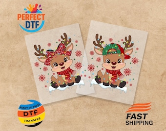 Reindeer Christmas DTF Transfer: Boy Girl Christmas Ready to Press, Kids Iron-On Decal