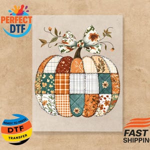 Preppy Quilt Pumpkin DTF Transfer: Fall Autumn Heat Transfer Iron on Decal
