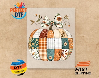 Preppy Quilt Pumpkin DTF Transfer: Fall Autumn Heat Transfer Iron on Decal