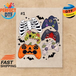 Halloween Gaming Controller DTF, Kids Gamer Halloween Iron On Decal, Boys Funny Skeleton Heat Transfer, Boys Halloween Ready To Press