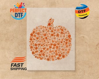 Floral Pumpkin Halloween DTF Transfer: Chinoiserie Fall Design, Ready to Press