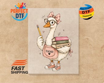 Teacher Goose DTF Transfer, Funny Educator Iron-On, Back to School Ready to Press
