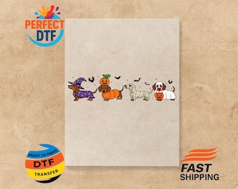 Retro Halloween Dachshund DTF Transfer: Ghost Dog Heat Press Print