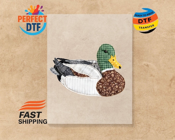 Patchwork Sitting Mallard Duck DTF Transfer: Bird Hunting Ready To Press Iron On