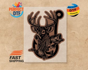 Deer Duck Fish Hook DTF Transfer: Outdoorsman Hunting Fishing Laser Heat Press Iron on