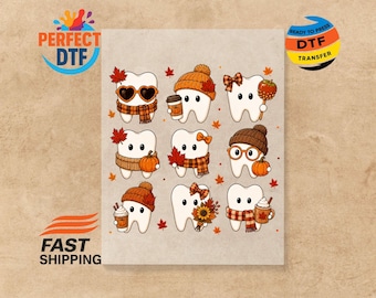 Fall Dental Assistant DTF Transfer, Cozy Autumn Dentist Ready To Press, Funny Tooth Iron-On