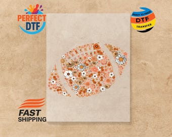 Football floral rétro avec transfert DTF le jour du match, prêt à presser, conception de t-shirt saison des atterrissages