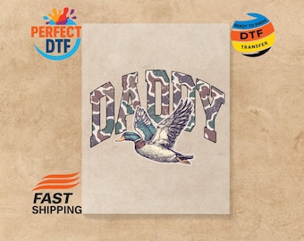 Retro Camo Daddy DTF Transfer Duck Hunting Iron On Print Ready for Press