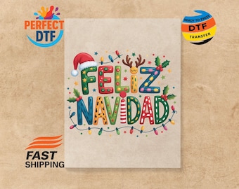Feliz Navidad DTF Transfer: Spanish Christmas Iron On Ready To Press
