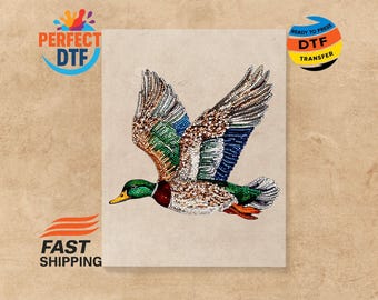 Faux Rhinestone Mallard Duck Flying DTF Heat Transfer: Hunting Season Design Ready for Press