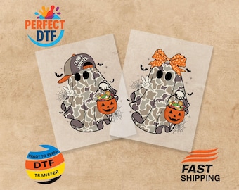 Camo Halloween Ghost DTF Transfer: Spooky Iron-On Decal