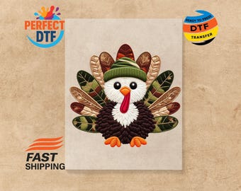 Camo Hat Turkey DTF Transfer: Thanksgiving Heat Press Decal
