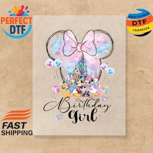 Disney Birthday Girl DTF Transfer for Ready to Press, Magical Kingdom Ready to Apply for Heat Press, Birthday DTF Decals for Shirts