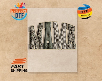 Retro Camo Mama DTF Transfer: Camouflage Hunting Mom Ready to Press Iron-On Print