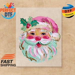 Colorful Brushstroke Oil Santa DTF Transfer - Christmas Heat Press Iron on Decal