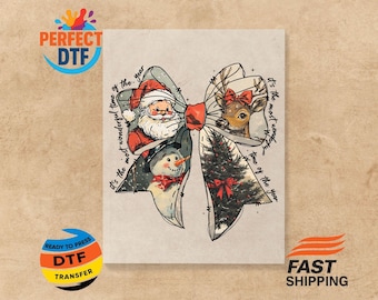 Vintage Christmas Bow DTF Transfer: Iron-On Decal Ready for Press