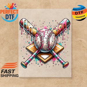 Baseball Ice Cream Drip DTF Transfer: Ready to Press Iron-On Decal