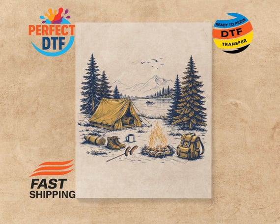 Vintage Camping DTF Transfer, Nature Adventure Ready to Press, Outdoor Adventure Sublimation Iron-On