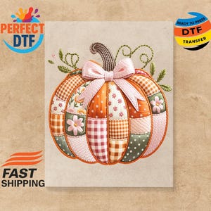Transferencia DTF de calabaza floral de otoño para DTF de calabaza de otoño lista para prensar Calabaza coqueta de otoño lista para aplicar para prensa de calor DTF de Acción de Gracias