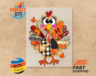 Transferencia DTF de pavo divertido - Camiseta de Acción de Gracias con plancha - Lista para imprimir