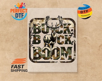 Camo Buck Hunting DTF Transfer:  Hunting Deer Antler Heat Press Iron on Decal