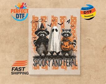 Halloween Raccoon DTF Transfer, Spooky And Feral Iron-On, Spooky Season Ready to Press