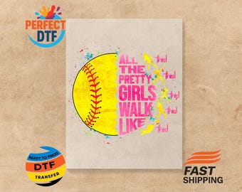 Transferencia DTF de Softbol para Chica: Calcomanía lista para planchar