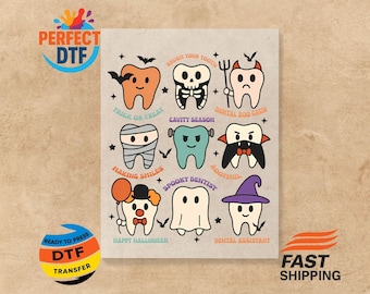 Funny Halloween Teeth DTF Heat Transfer: Spooky Dental Squad Iron On Decal