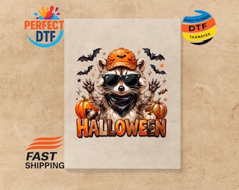 Halloween Raccoon DTF Transfer, Fall Pumpkin Iron-On, Spooky Season Ready to Press