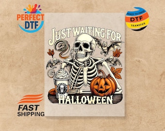 Halloween Skeleton DTF Transfer: Pumpkin Spooky Season Print Ready To Press