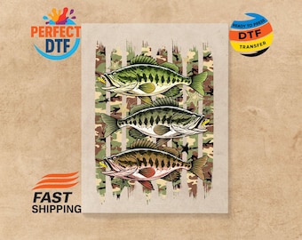 Camo Fishing DTF Transfer, Angler Graphic Iron-on, Hunting Fishing Ready to Press