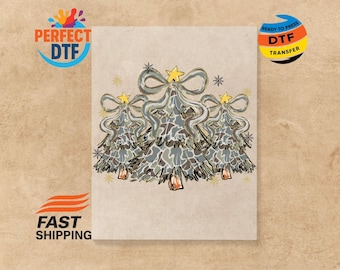 Coquette Camo Christmas Tree DTF Transfer: Holiday Iron-On Ready for Press Xmas Heat Transfer