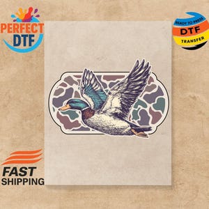 Camo Flying Mallard Duck Dtf Heat Transfer, Duck Hunting Sublimation, Camo Duck, Hunting Lovers Gift, Ready For Press,Duck Lovers Season Dtf
