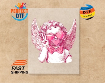 Retro Cupid Valentines Day Blowing Bubble DTF Transfer Ready to Press Iron-on Decal