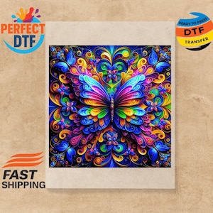 Transfert DTF aquarelle papillon floral : sticker thermocollant prêt à être imprimé