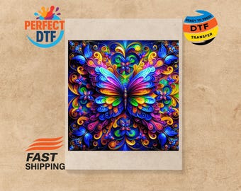 Watercolor Floral Butterfly DTF Transfer: Iron-On Decal Ready for Press