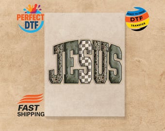 Jesus Camo Western Vintage DTF-overdracht: religieus christelijk ontwerp, klaar om te drukken