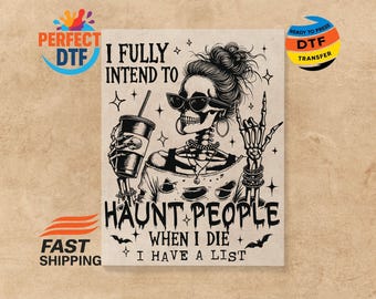 Funny Halloween DTF Transfer: Messy Bun Skeleton, Ready to Press