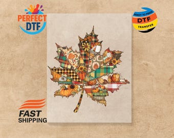 Floral Patchwork Leaf DTF Transfer Preppy Fall Iron On Decal Autumn Ready to Press