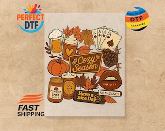 Cosy Season DTF-overdracht: retro-herfst-T-shirt hittepersprint