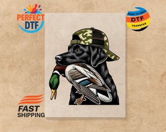 Hunting Dog DTF Transfer: Duck Camo Hat Design, Ready to Press