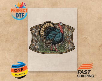 Wild Turkey Camo DTF Transfer: Fall Thanksgiving Hunter T-Shirt Decal