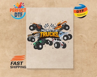 Monster Trucks DTF Transfer: Cars Kids Iron on Boys Ready to Press