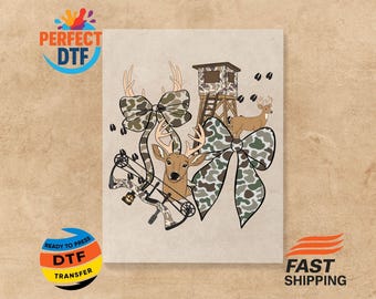Décalcomanie DTF camouflage Coquette Deer Hunting : décalcomanie thermocollante pour saison de chasse