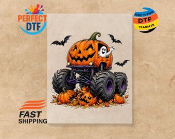 Halloween Pumpkin DTF Transfer,  Monster Truck Iron-On, Ghost Jack O Lantern Ready to Press