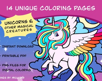 Unicorns & Other Magical Creatures Printable Coloring Book