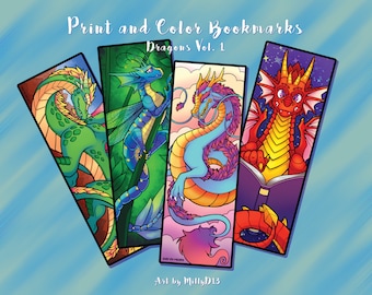 Print and Color Bookmarks | Dragons Vol. 1 | Fantasy and Adult Coloring Book Page