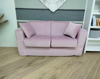 Doll furniture 1:6 scale, Pink sofa, couch, armchair, doll house.